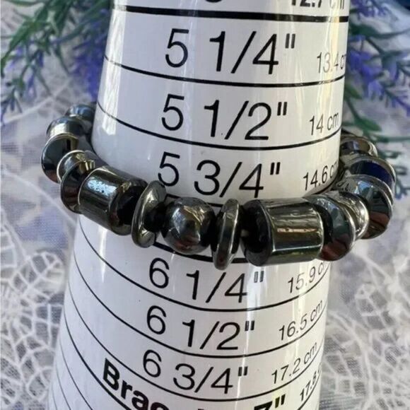 Vintage Hematite Magnetite Magnetic Stone Stretch Bracelet Heavy - Picture 7 of 7
